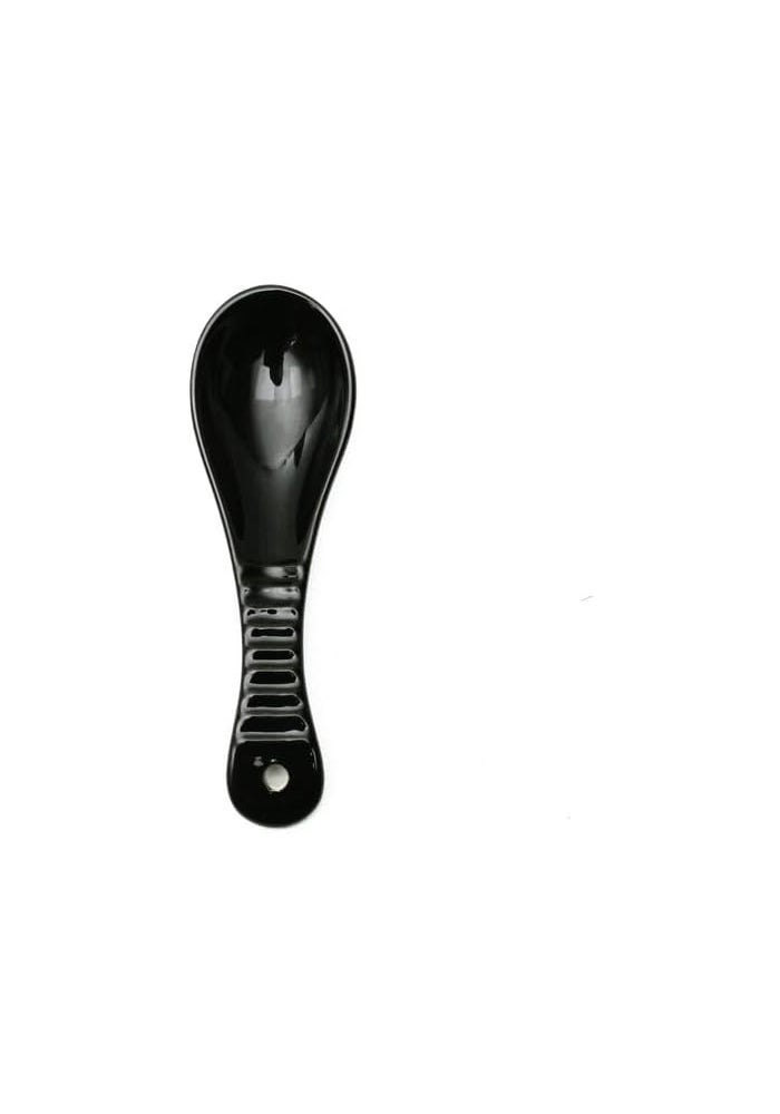 Daiso Black Ceramic Spoon Rest - Stripe Embossed Ladle Holder for Kitchen Counter - Image 2